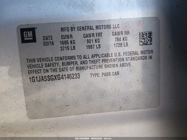 1G1JA5SGXG4146233 Chevrolet Sonic Ls Auto