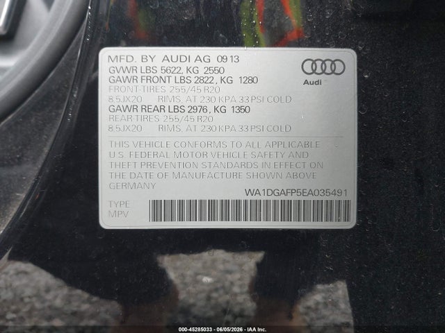 Продаж на аукціоні авто 2014 Audi Q5 3.0t Premium Plus, vin: WA1DGAFP5EA035491, номер лоту: 45285033