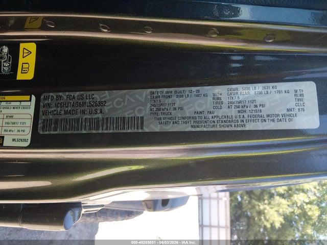45285051 :رقم المزاد ، 1C6HJTAG6ML526352 vin ، 2021 Jeep Gladiator Sport 4x4 مزاد بيع