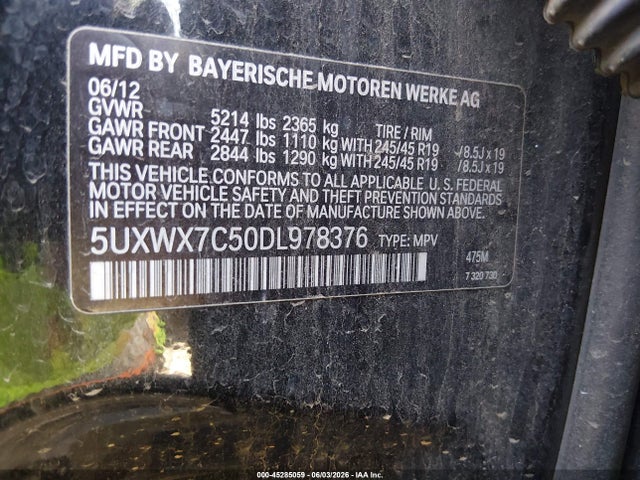 Aukcja sprzedaży 2013 Bmw X3 Xdrive35i, vin: 5UXWX7C50DL978376, numer aukcji: 45285059