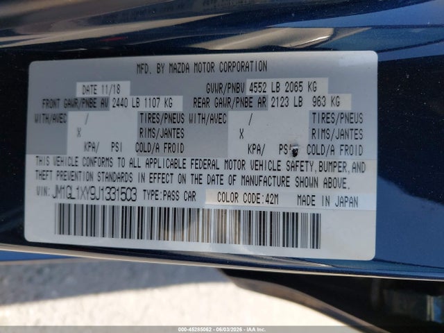 2018 Mazda Mazda6 Signature მანქანა იყიდება აუქციონზე, vin: JM1GL1XY9J1331503, აუქციონის ნომერი: 45285062