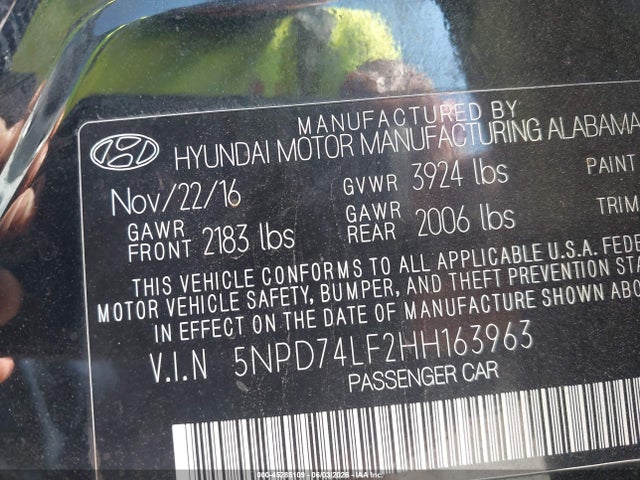 Aukcja sprzedaży 2017 Hyundai Elantra Se, vin: 5NPD74LF2HH163963, numer aukcji: 45285109