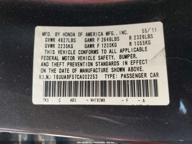 Продаж на аукціоні авто 2012 Acura Tl 3.7, vin: 19UUA9F57CA002253, номер лоту: 45285113