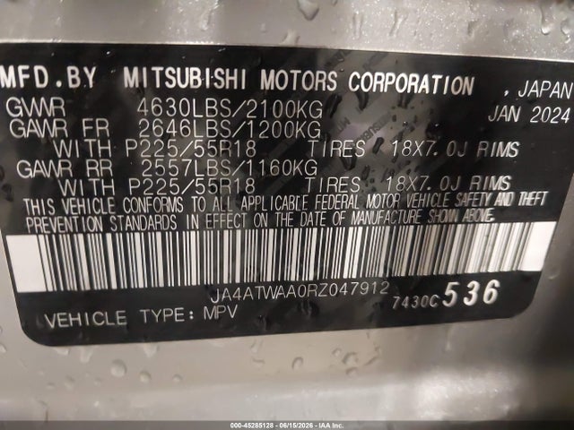 Aukcja sprzedaży 2024 Mitsubishi Eclipse Cross Se S-awc, vin: JA4ATWAA0RZ047912, numer aukcji: 45285128
