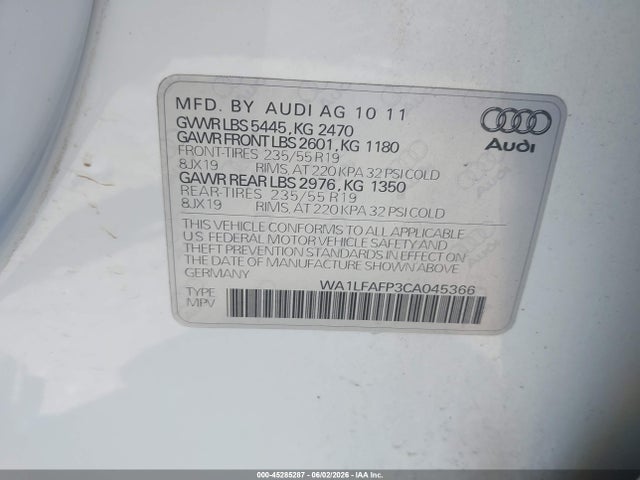 Aukcja sprzedaży 2012 Audi Q5 2.0t Premium, vin: WA1LFAFP3CA045366, numer aukcji: 45285287