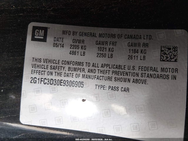 2014 Chevrolet Camaro 2lt მანქანა იყიდება აუქციონზე, vin: 2G1FC3D30E9306905, აუქციონის ნომერი: 45285288