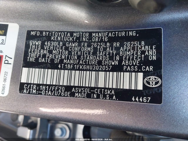 Aukcja sprzedaży 2017 Toyota Camry Se, vin: 4T1BF1FK6HU302057, numer aukcji: 45285316