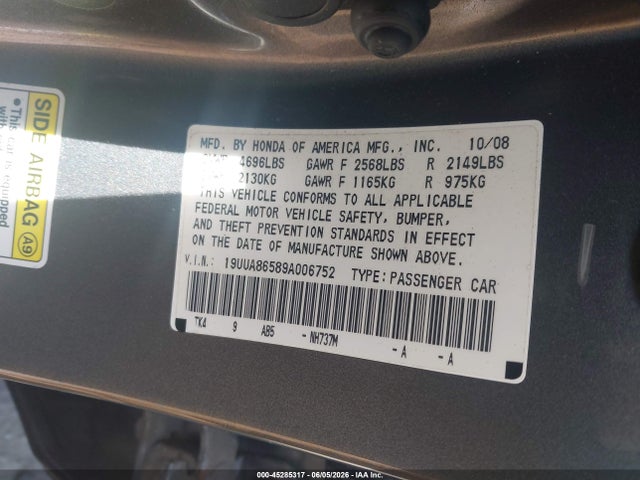 Aukcja sprzedaży 2009 Acura Tl 3.5, vin: 19UUA86589A006752, numer aukcji: 45285317