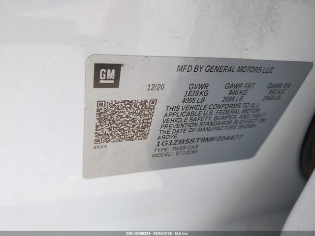 Продажа на аукционе авто 2021 Chevrolet Malibu Fwd Ls, vin: 1G1ZB5ST9MF054477, номер лота: 45285324