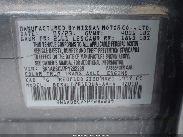 3N1AB8CV7PY282239 Nissan Sentra Sv Xtronic Cvt