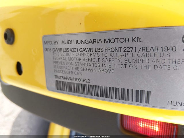 Продаж на аукціоні авто 2017 Audi Tt 2.0t, vin: TRUC5AFV4H1001820, номер лоту: 45285351