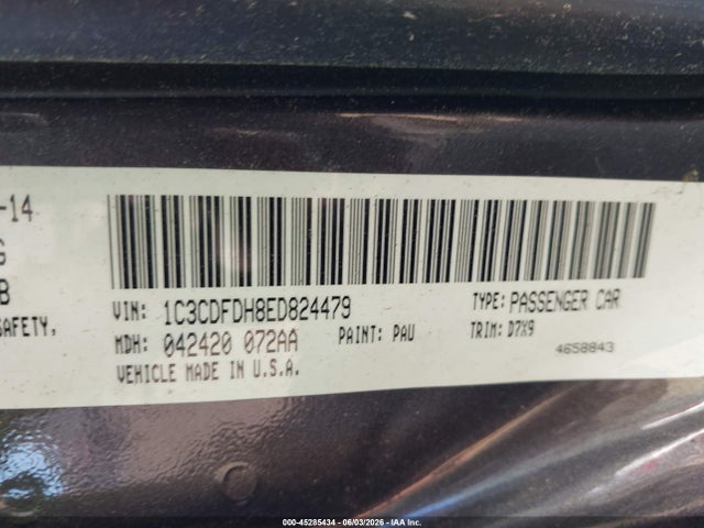 2014 Dodge Dart Aero მანქანა იყიდება აუქციონზე, vin: 1C3CDFDH8ED824479, აუქციონის ნომერი: 45285434