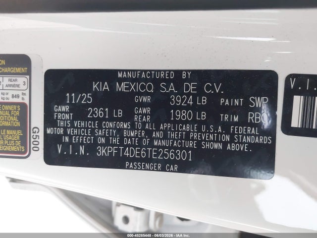 Продажа на аукционе авто 2026 Kia K4 Lxs, vin: 3KPFT4DE6TE256301, номер лота: 45285448