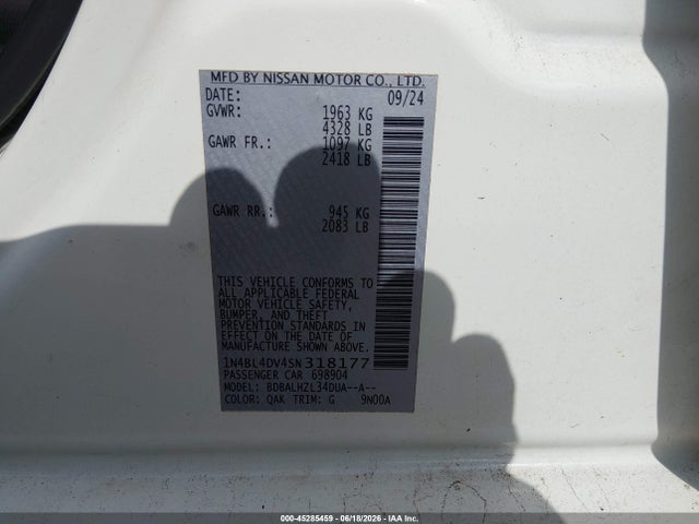 Продаж на аукціоні авто 2025 Nissan Altima Sv Fwd, vin: 1N4BL4DV4SN318177, номер лоту: 45285459