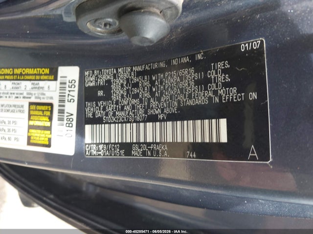 Aukcja sprzedaży 2007 Toyota Sienna Le, vin: 5TDZK23CX7S018077, numer aukcji: 45285471