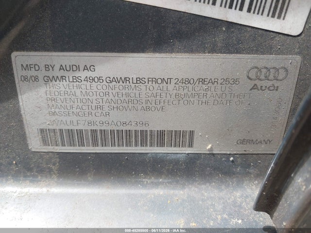 2009 Audi A4 2.0t Premium მანქანა იყიდება აუქციონზე, vin: WAULF78K99A084396, აუქციონის ნომერი: 45285500