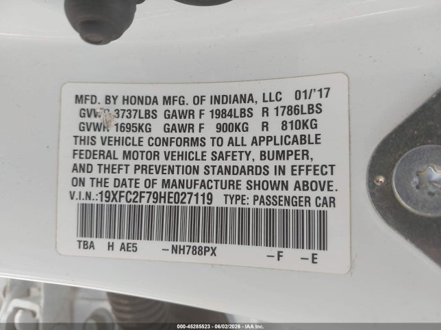 Honda CIVIC EX 2017 19XFC2F79HE027119 Image 9