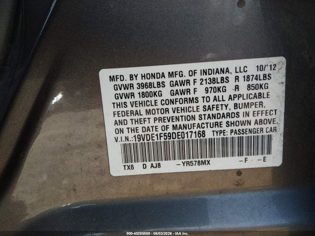 Продаж на аукціоні авто 2013 Acura Ilx 2.0l, vin: 19VDE1F59DE017168, номер лоту: 45285580