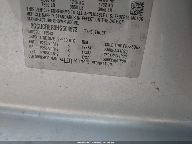 Chevrolet Silverado 1500 1lt 2017 3GCUCRER9HG504672 Image 9