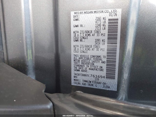 Продаж на аукціоні авто 2026 Nissan Rogue Sv, vin: 5N1BT3BB6TC761694, номер лоту: 45285617