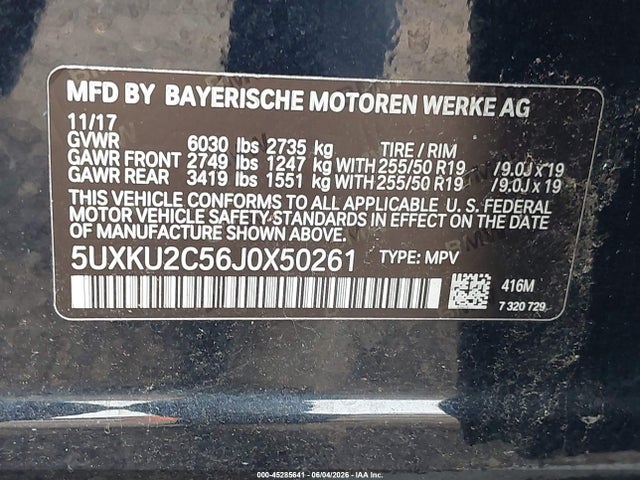 Aukcja sprzedaży 2018 Bmw X6 Xdrive35i, vin: 5UXKU2C56J0X50261, numer aukcji: 45285641