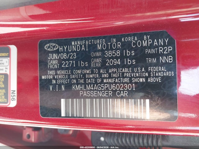 Aukcja sprzedaży 2023 Hyundai Elantra Sel, vin: KMHLM4AG5PU602301, numer aukcji: 45285695