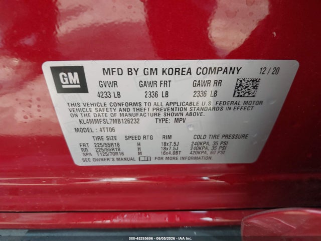 Auction sale of the 2021 Buick Encore Gx Fwd Essence, vin: KL4MMFSL7MB126232, lot number: 45285696