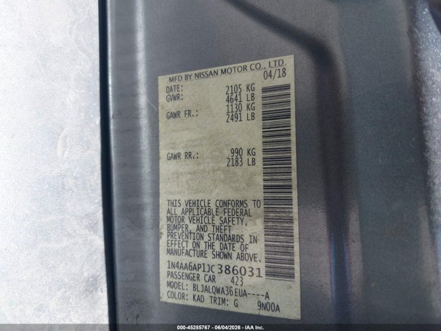 Nissan Maxima 3.5 S 2018 1N4AA6AP1JC386031 Image 9