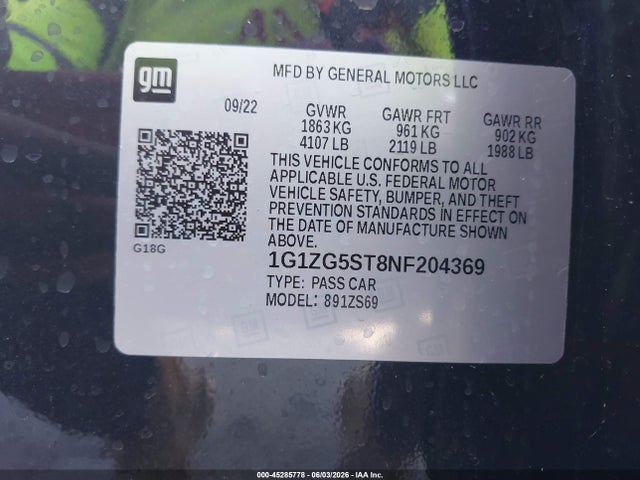 1G1ZG5ST8NF204369 Chevrolet Malibu Fwd Rs