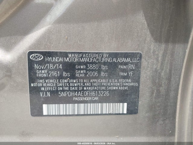 Hyundai ELANTRA SE 2015 5NPDH4AE0FH613226 Image 9