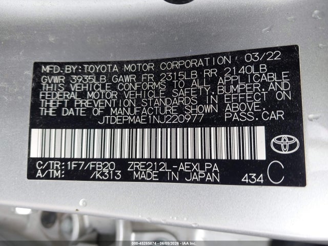 Toyota COROLLA LE 2022 JTDEPMAE1NJ220977 Image 9