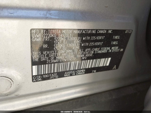 2T3RWRFV7PW174537 Toyota Rav4 Hybrid Xle