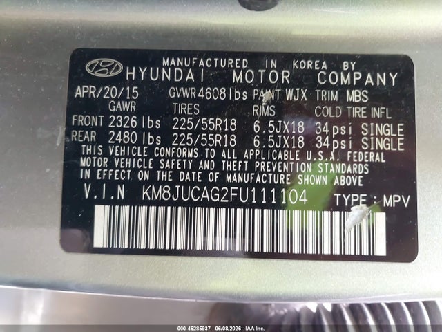 Продаж на аукціоні авто 2015 Hyundai Tucson Limited, vin: KM8JUCAG2FU111104, номер лоту: 45285937