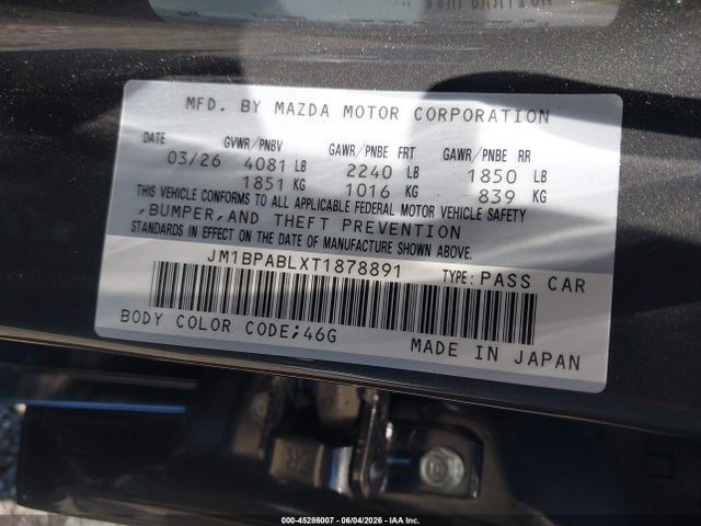 45286007 :رقم المزاد ، JM1BPABLXT1878891 vin ، 2026 Mazda Mazda3 2.5 S Select Sport مزاد بيع