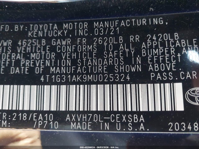 4T1G31AK9MU025324 Toyota Camry Se Hybrid