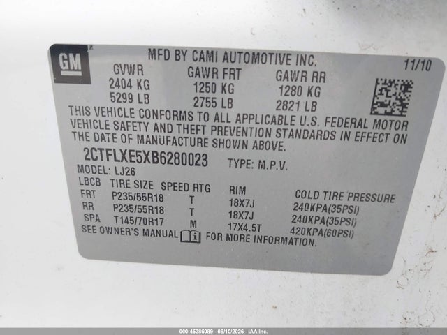 Auction sale of the 2011 Gmc Terrain Slt-2, vin: 2CTFLXE5XB6280023, lot number: 45286089