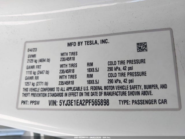 Tesla Model 3 Rear-wheel Drive 2023 5YJ3E1EA2PF565898 Image 9