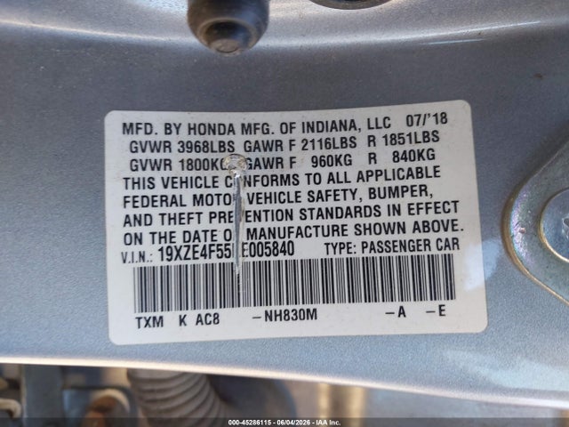 Honda INSIGHT EX 2019 19XZE4F55KE005840 Image 9