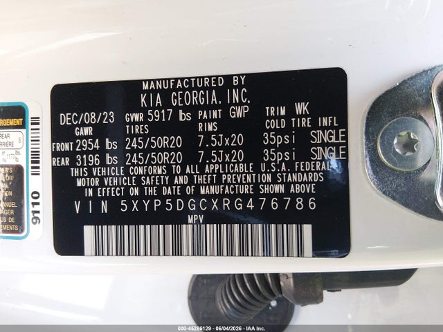 5XYP5DGCXRG476786 KIA Telluride Sx Prestige