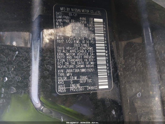 JN8AT3BA1MW019201 Nissan Rogue Sv Fwd