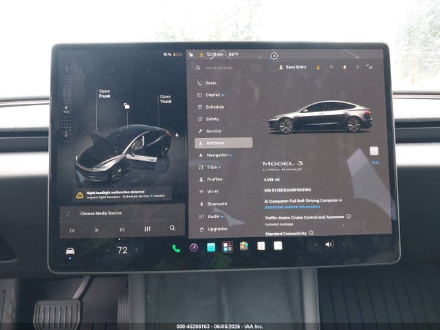 Aukcja sprzedaży 2025 Tesla Model 3 Long Range Rear-wheel Drive/standard Rear-wheel Drive, vin: 5YJ3E1EAXSF030150, numer aukcji: 45286163