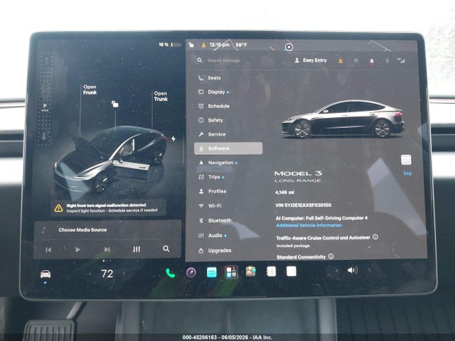 Aukcja sprzedaży 2025 Tesla Model 3 Long Range Rear-wheel Drive/standard Rear-wheel Drive, vin: 5YJ3E1EAXSF030150, numer aukcji: 45286163