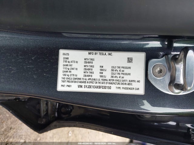 Aukcja sprzedaży 2025 Tesla Model 3 Long Range Rear-wheel Drive/standard Rear-wheel Drive, vin: 5YJ3E1EAXSF030150, numer aukcji: 45286163
