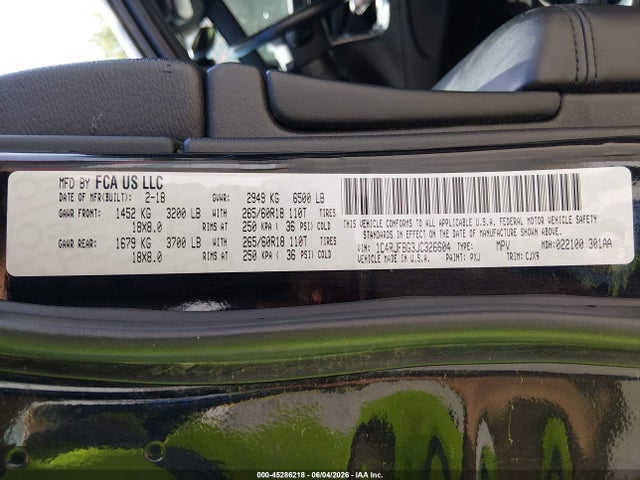 45286218 :رقم المزاد ، 1C4RJFBG3JC326604 vin ، 2018 Jeep Grand Cherokee Limited 4x4 مزاد بيع