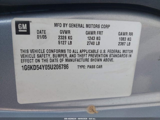 Aukcja sprzedaży 2005 Cadillac Deville Livery, vin: 1G6KD54Y05U206786, numer aukcji: 45286228