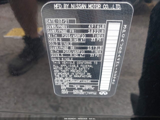 Продажа на аукционе авто 2021 Infiniti Qx50 Luxe, vin: 3PCAJ5BA4MF122985, номер лота: 45286241