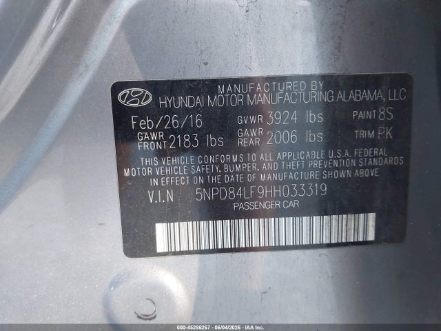 45286267 :رقم المزاد ، 5NPD84LF9HH033319 vin ، 2017 Hyundai Elantra Se مزاد بيع