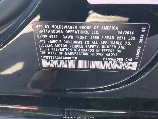 Aukcja sprzedaży 2014 Volkswagen Passat 1.8t Se, vin: 1VWBT7A39EC096716, numer aukcji: 45286275