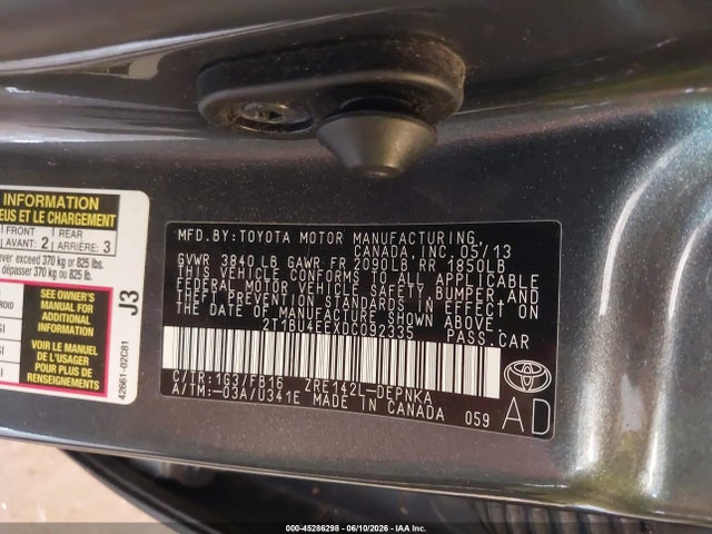 Aukcja sprzedaży 2013 Toyota Corolla Le, vin: 2T1BU4EEXDC092335, numer aukcji: 45286298
