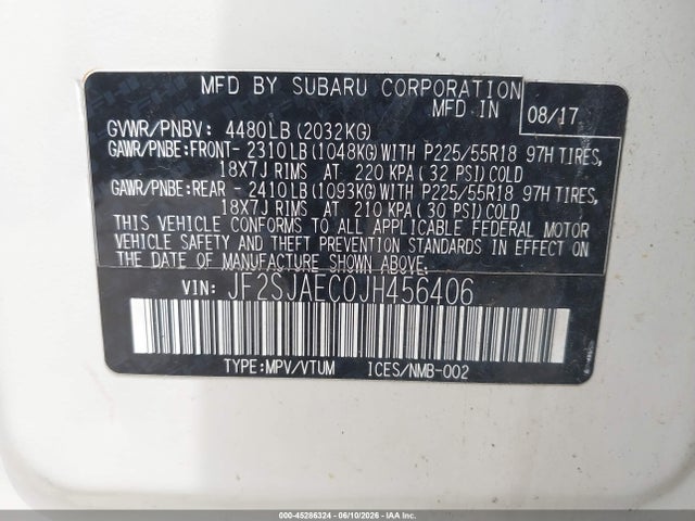 Aukcja sprzedaży 2018 Subaru Forester 2.5i Premium, vin: JF2SJAEC0JH456406, numer aukcji: 45286324